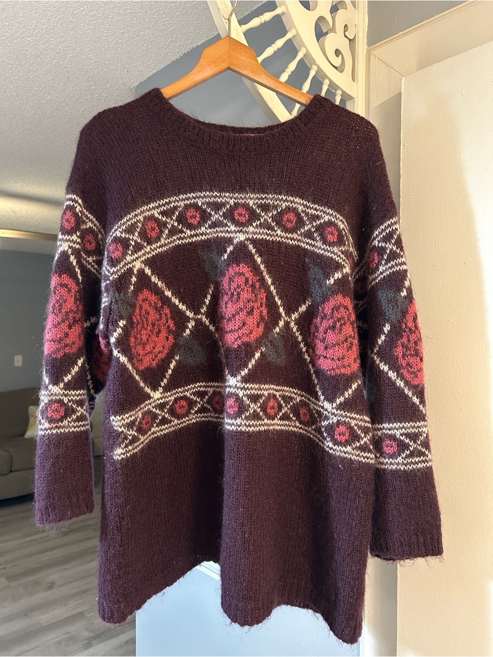 Vintage Lane Bryant Designs Mohair Blend Sweater Size 18/20 Plum Rose Floral
